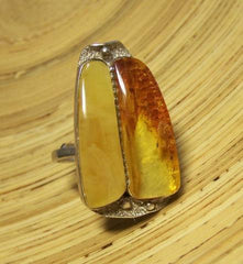 Insect in Butterscotch and Honey Amber Silver Ring
